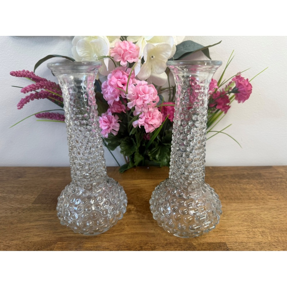 Vintage E.O. Brody Clear Hobnail Glass Vases Pair – Mid-Century Bubble Texture